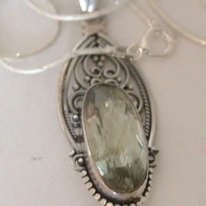 Sterling Green Amethyst Pendant with Chain